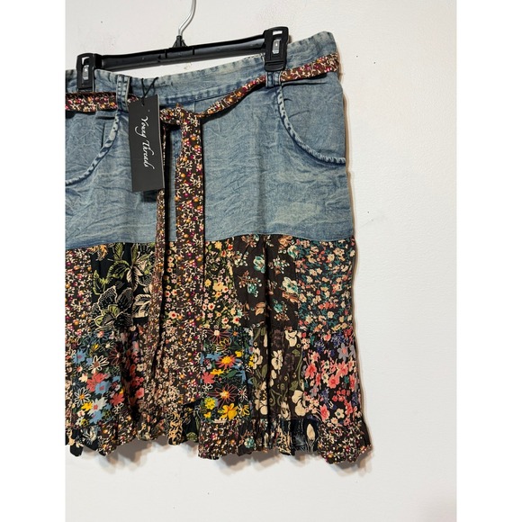 NWT Young Threads Fairy Grunge Patchwork Denim Skirt Womens Size XL Hippie Chic - Picture 3 of 7
